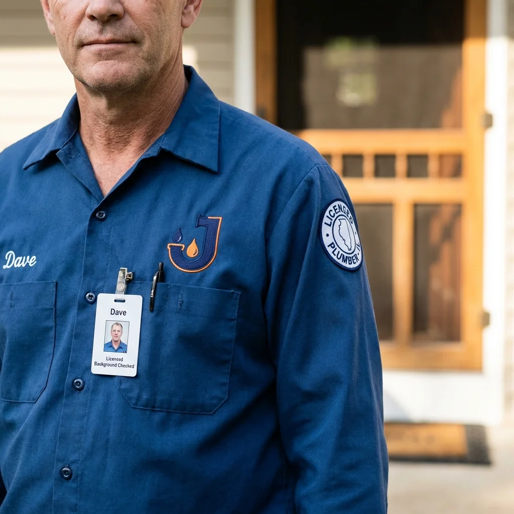 Licensed plumber showing ID badge in Darlington, WI